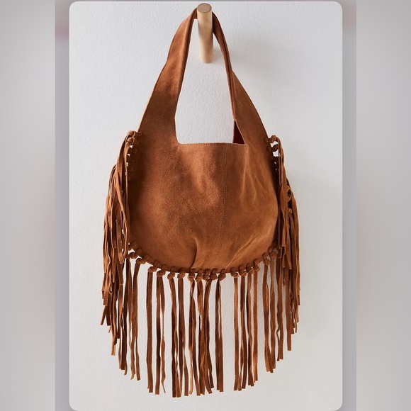 Free People Handbags - Free People Tan Suede Fringe Hobo Bag